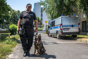 policjant z psem słuzbowym