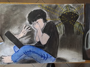 rysunek przedstawiający płaczącego chłopca