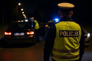 Policjanci kontrolujący samochód